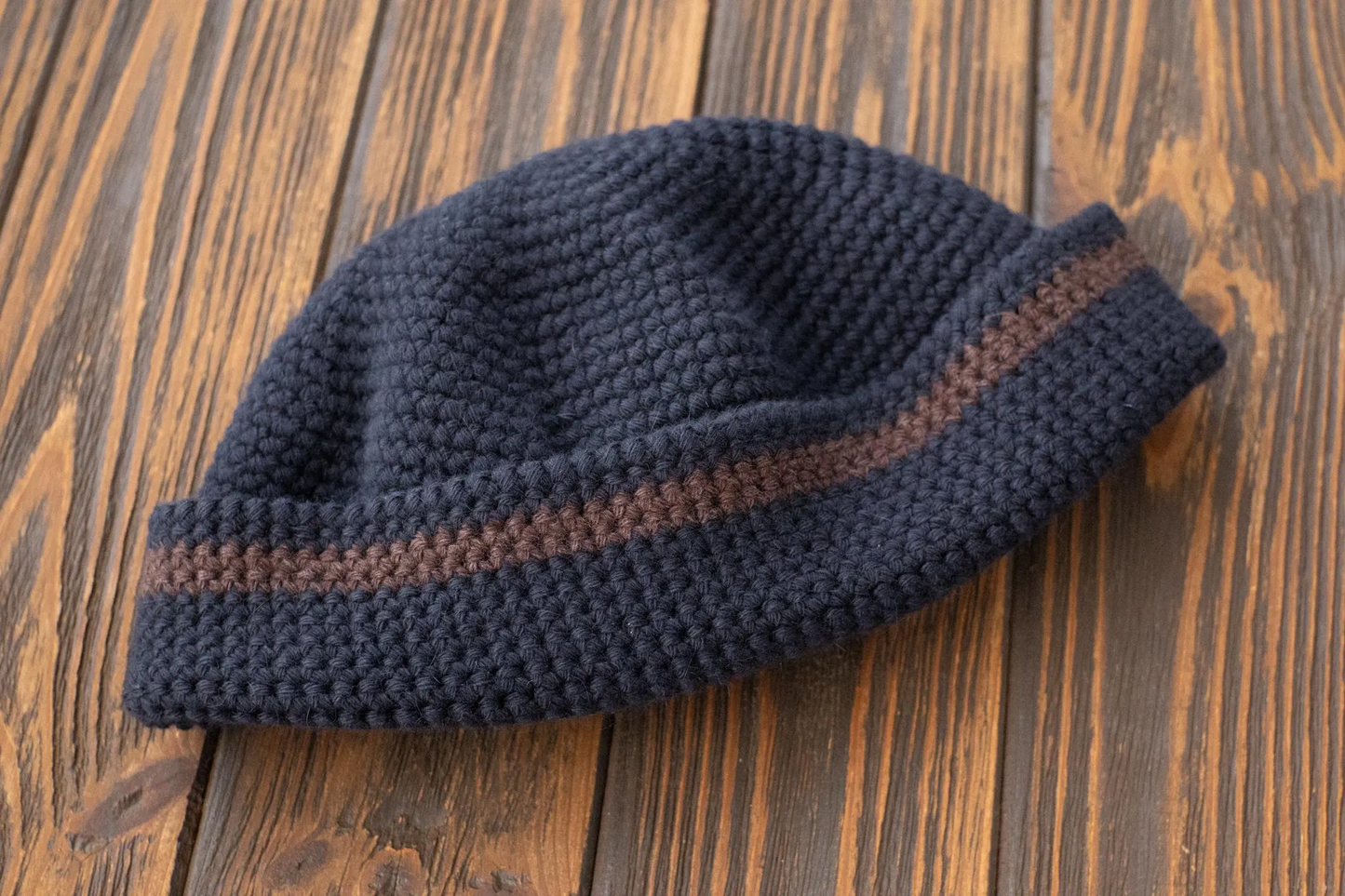 Warm Angora Merino Beanie, Crochet Fisherman Hat, Striped Wool Winter Cap
