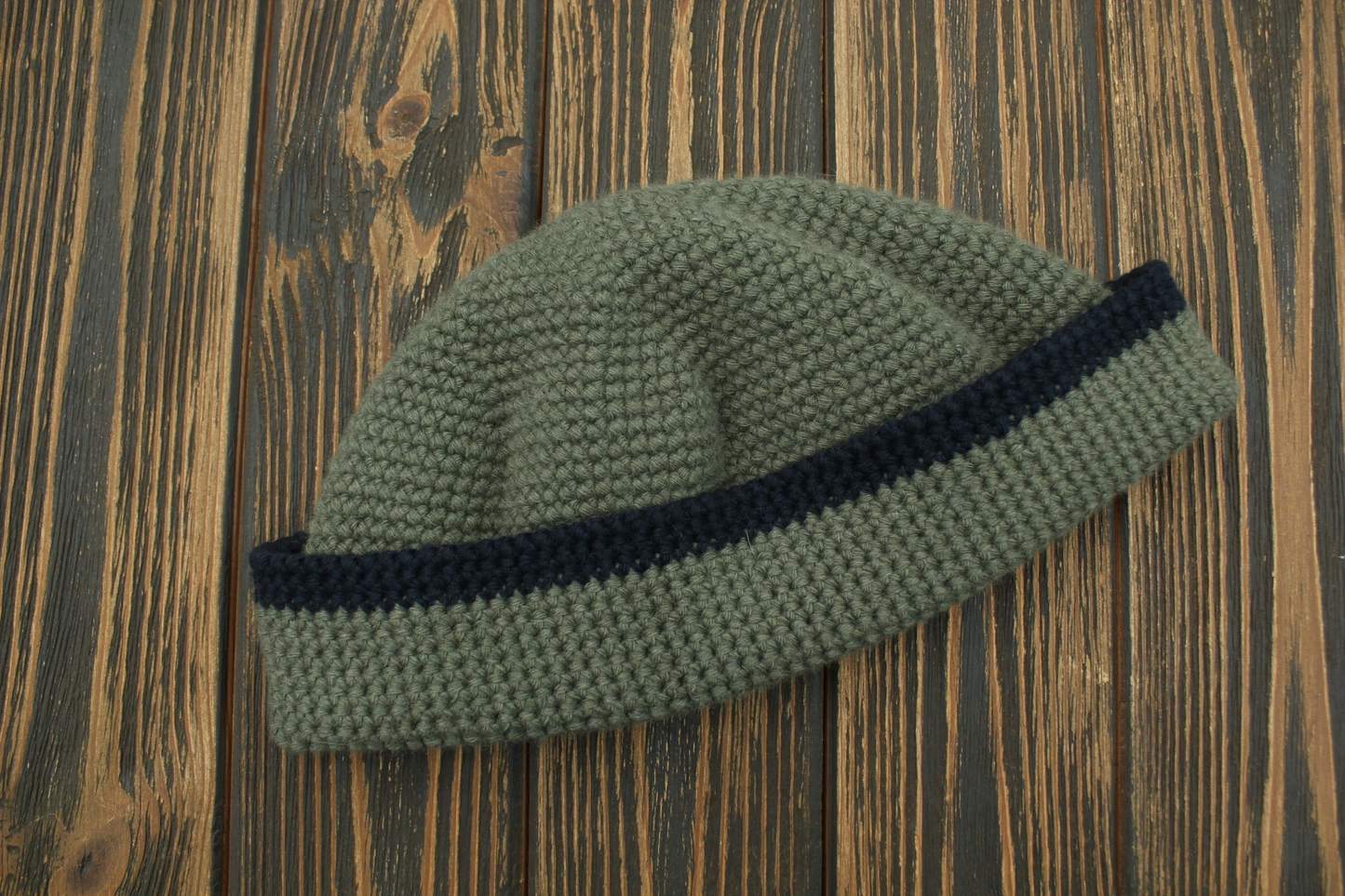 Warm Angora Merino Beanie, Crochet Fisherman Hat, Striped Wool Winter Cap