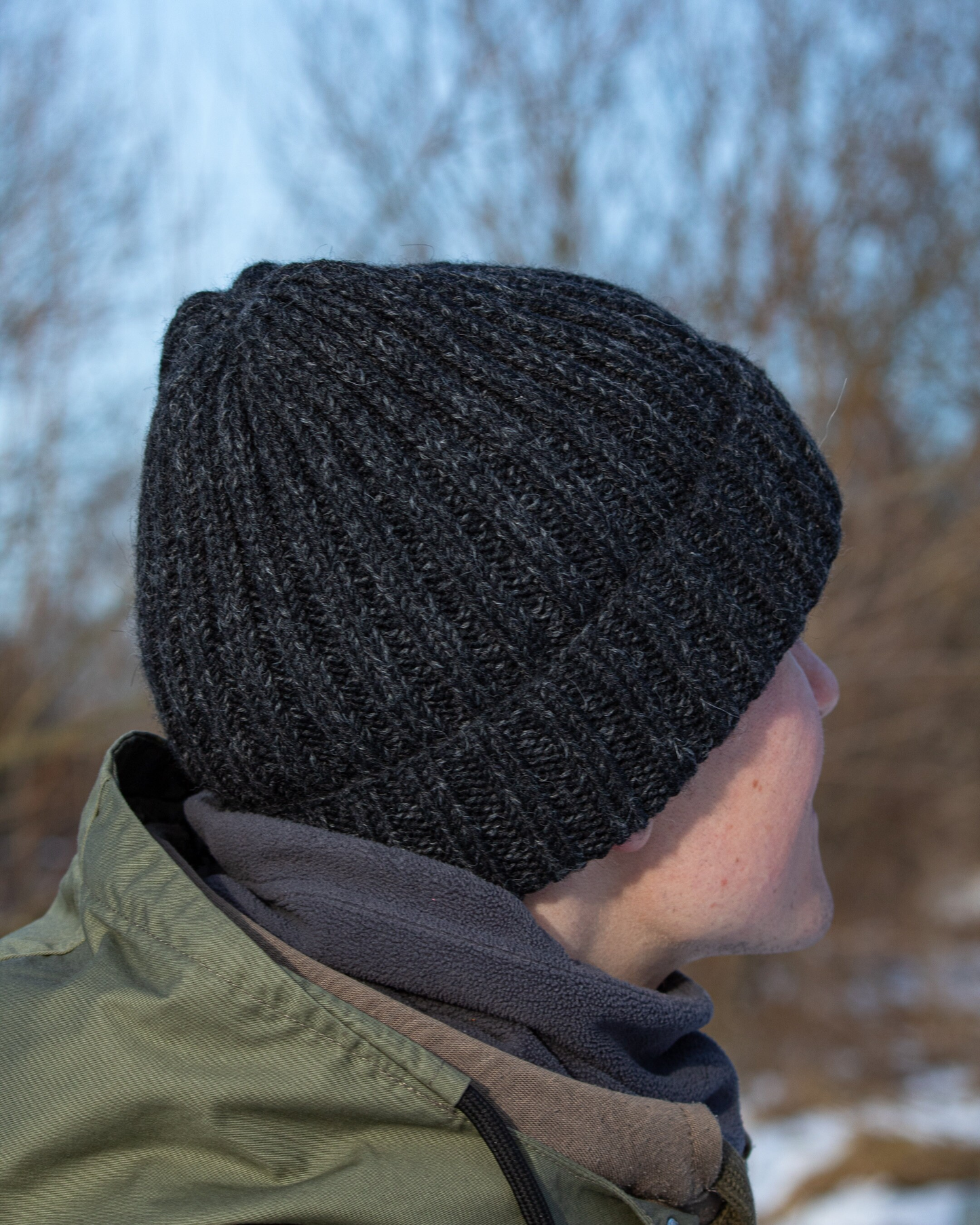 Black Alpaca Wool Hat for Men & Women – Cozy Ribbed Winter Hat, Perfect for Birdwatching & Outdoor Activities