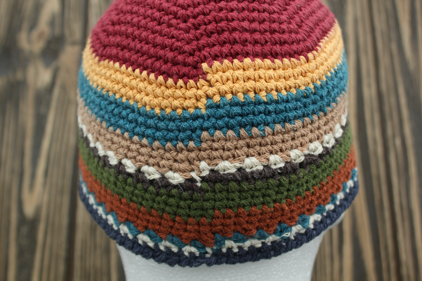 Men’s Cotton Summer Hat, Crochet Skull Cap, Multicolored 100% Cotton Beanie