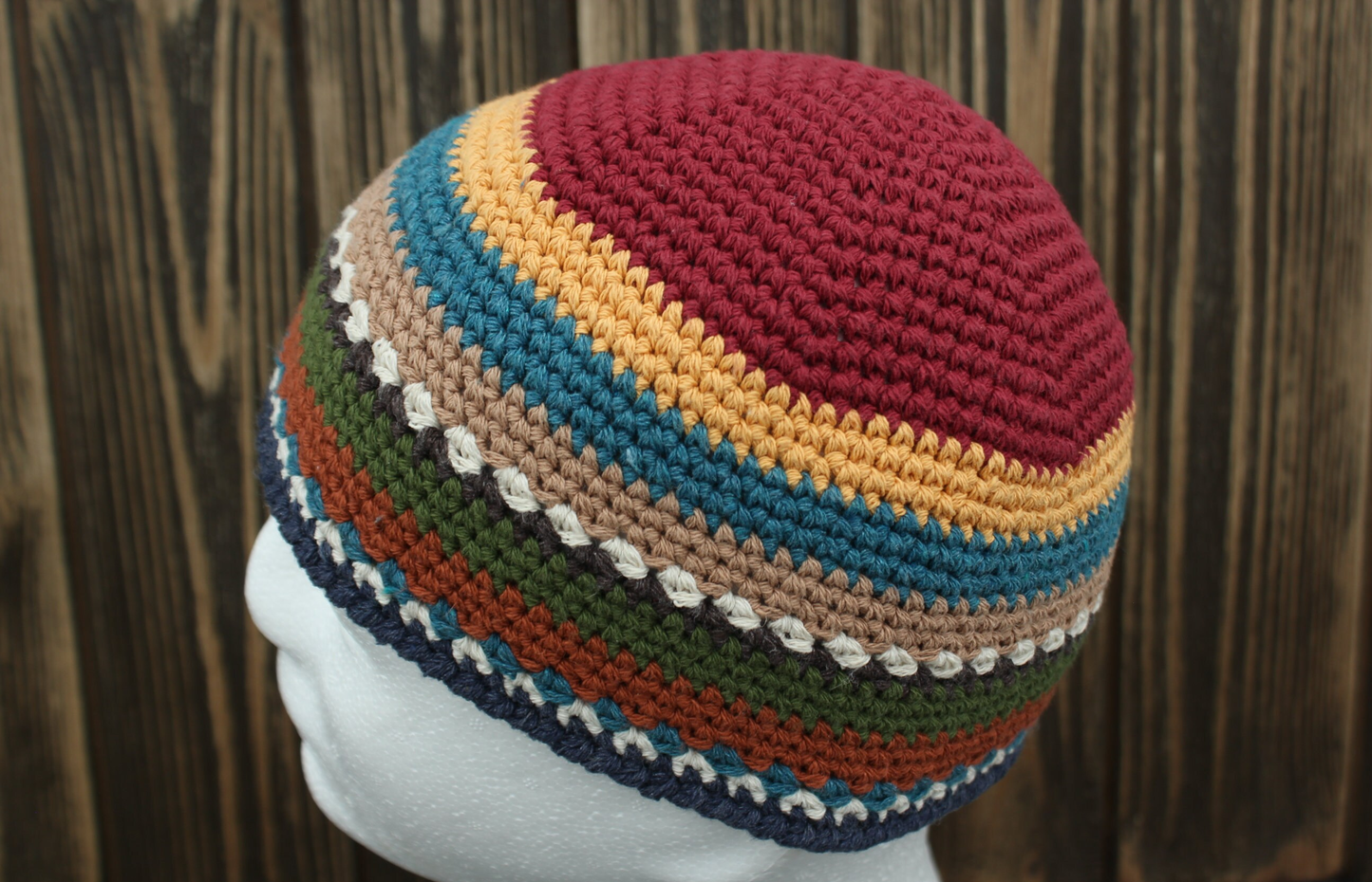 Men’s Cotton Summer Hat, Crochet Skull Cap, Multicolored 100% Cotton Beanie