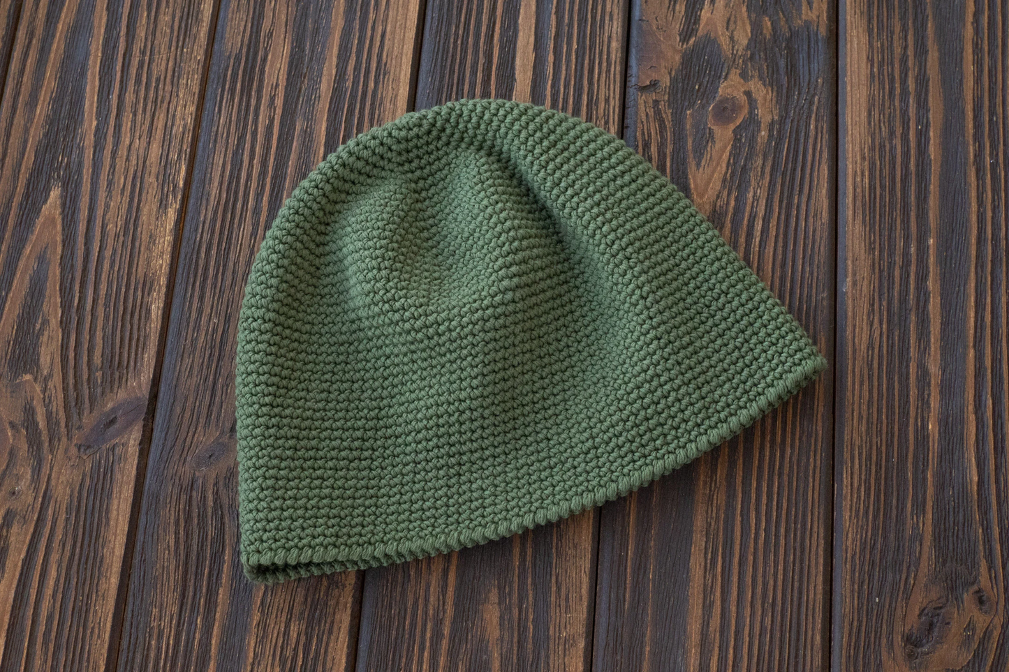 Men's Summer Crochet Hat, Lightweight Cotton Skull Cap, Green Beanie
