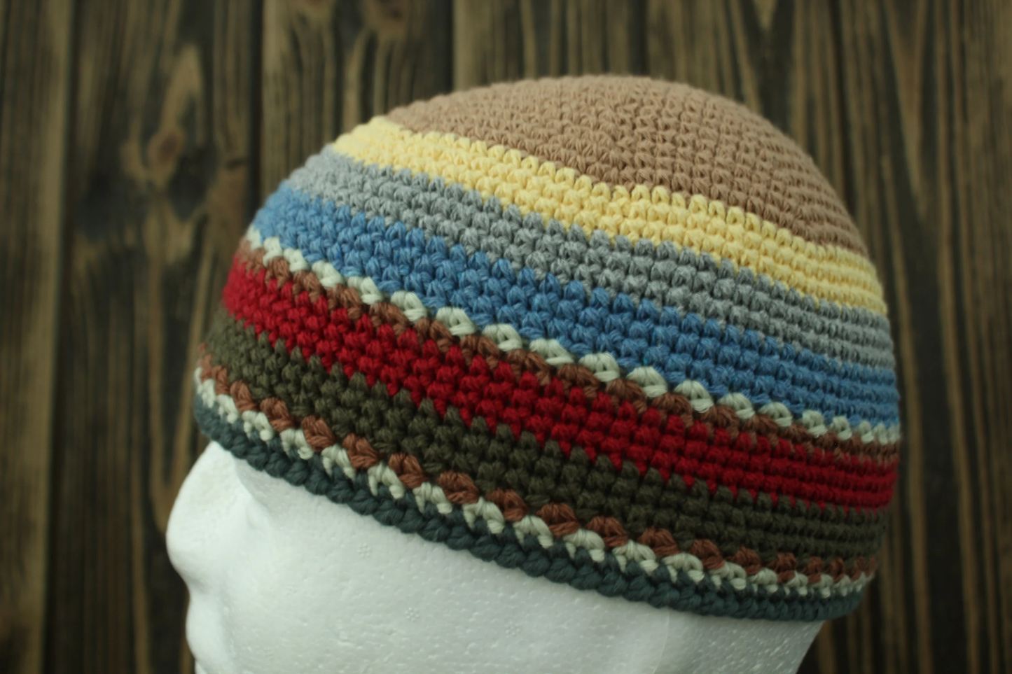Men’s Cotton Summer Hat, Crochet Skull Cap, Multicolored 100% Cotton Beanie