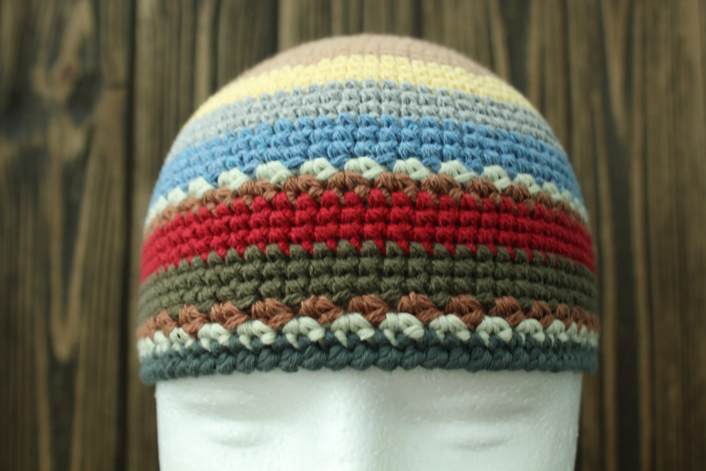 Men’s Cotton Summer Hat, Crochet Skull Cap, Multicolored 100% Cotton Beanie