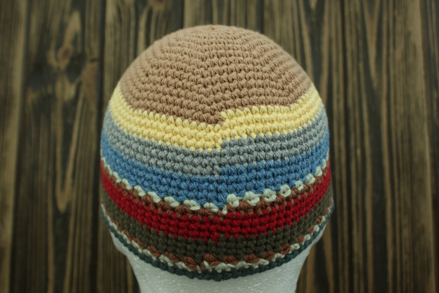 Men’s Cotton Summer Hat, Crochet Skull Cap, Multicolored 100% Cotton Beanie