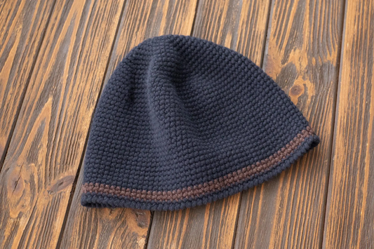 Warm Angora Merino Beanie, Crochet Fisherman Hat, Striped Wool Winter Cap