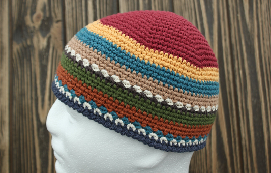 Men’s Cotton Summer Hat, Crochet Skull Cap, Multicolored 100% Cotton Beanie