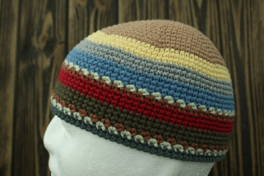 Men’s Cotton Summer Hat, Crochet Skull Cap, Multicolored 100% Cotton Beanie